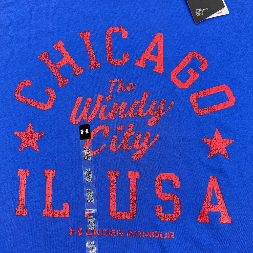 Under Armour Shirt Mens XL Blue Chicago Windy City USA Graphic‎ Tee NEW $30
